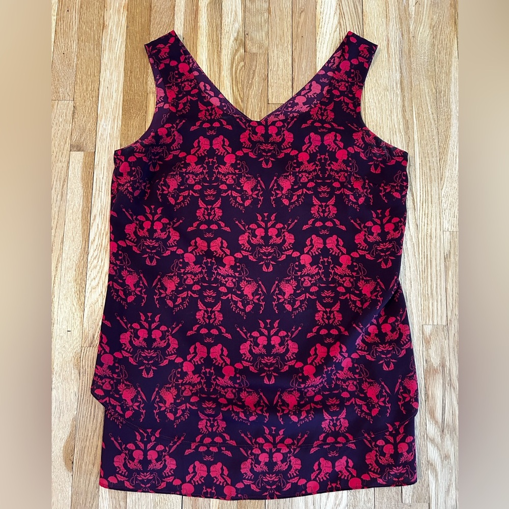 Cabi 3258 Purple Plum Maroon Red Sakura Cameo Print Layered Tank